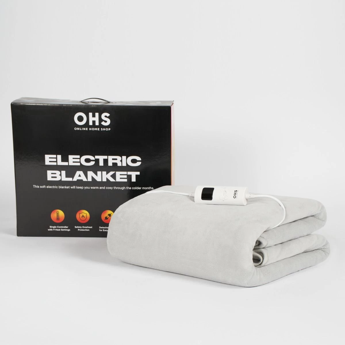 OHS Heated Sherpa Reverse Fleece Electric Over Blanket - Grey/White 4 OHS Heated Sherpa Reverse Fleece Electric Over Blanket - Grey/White - Image 4