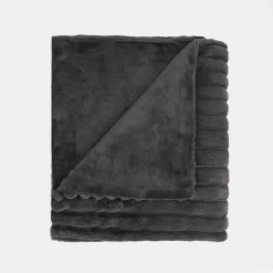 OHS Faux Fur Thick Rib Throw, Charcoal - 125 X 150cm -Sienna Store obffribcl 2s