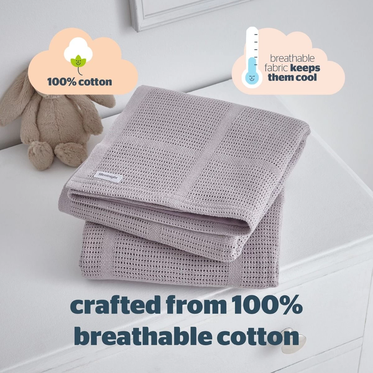 Silentnight Safe Nights 2 Pack Cellular Blanket - Grey 2 Silentnight Safe Nights 2 Pack Cellular Blanket - Grey - Image 2