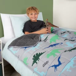 OHS Kids Teddy Fleece Dinosaur Weighted Blanket - Grey -Sienna Store obwedingy 3s