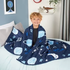 OHS Kids Teddy Fleece Space Weighted Blanket - Navy