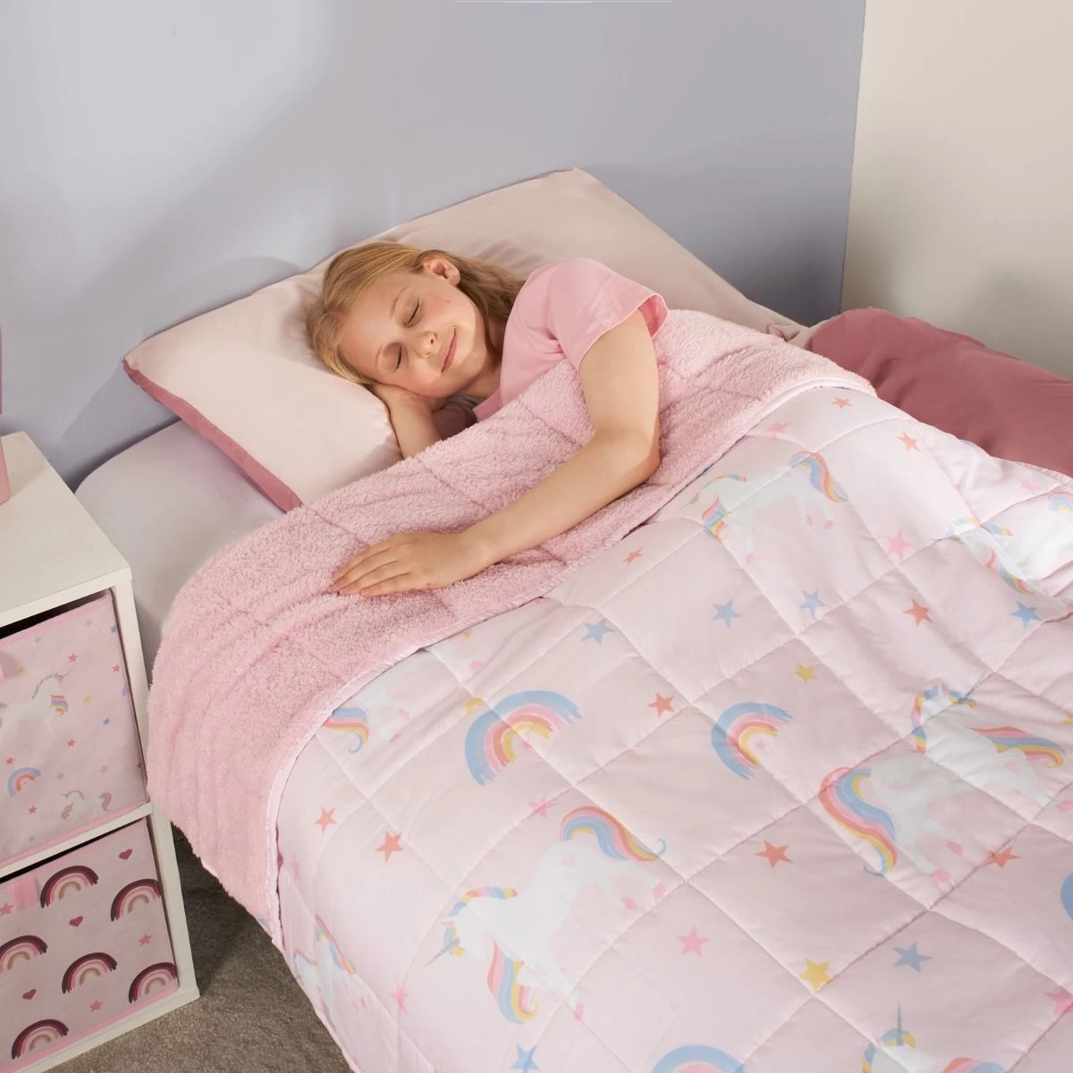 OHS Kids Teddy Fleece Unicorn Weighted Blanket - Blush 2 OHS Kids Teddy Fleece Unicorn Weighted Blanket - Blush - Image 2