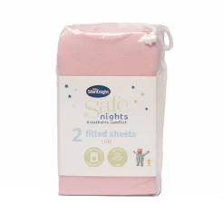 Silentnight Safe Nights 2 Pack Fitted Sheet, Crib - Pink
