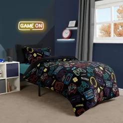 OHS Gaming Print Fleece Duvet Set - Black