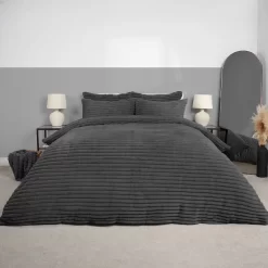 OHS Ribbed Faux Fur Duvet Set - Charcoal