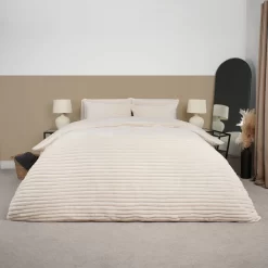 OHS Ribbed Faux Fur Duvet Set - Cream