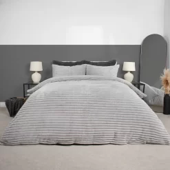 OHS Ribbed Faux Fur Duvet Set - Silver