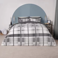 OHS Check Teddy Duvet Set, Charcoal
