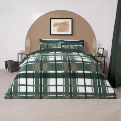 OHS Check Teddy Duvet Set, Forest Green
