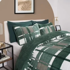 OHS Check Teddy Duvet Set, Forest Green -Sienna Store odhstchfg 3s