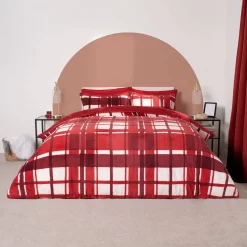 OHS Check Teddy Duvet Set, Red