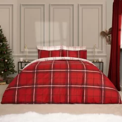 OHS Christmas Check Reversible Duvet Set - Red / White
