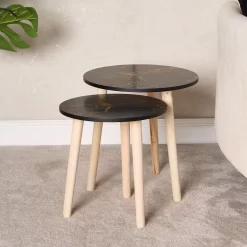 OHS Set Of 2 Marble Round Tables - Black