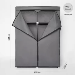 OHS Zip Closure Fabric Double Wardrobe - Charcoal -Sienna Store ofwrwovc 1s