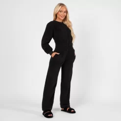 OHS Teddy Round Neck Jumpsuit - Black 13 OHS Teddy Round Neck Jumpsuit - Black -Sienna Store ogjutedbk 1s