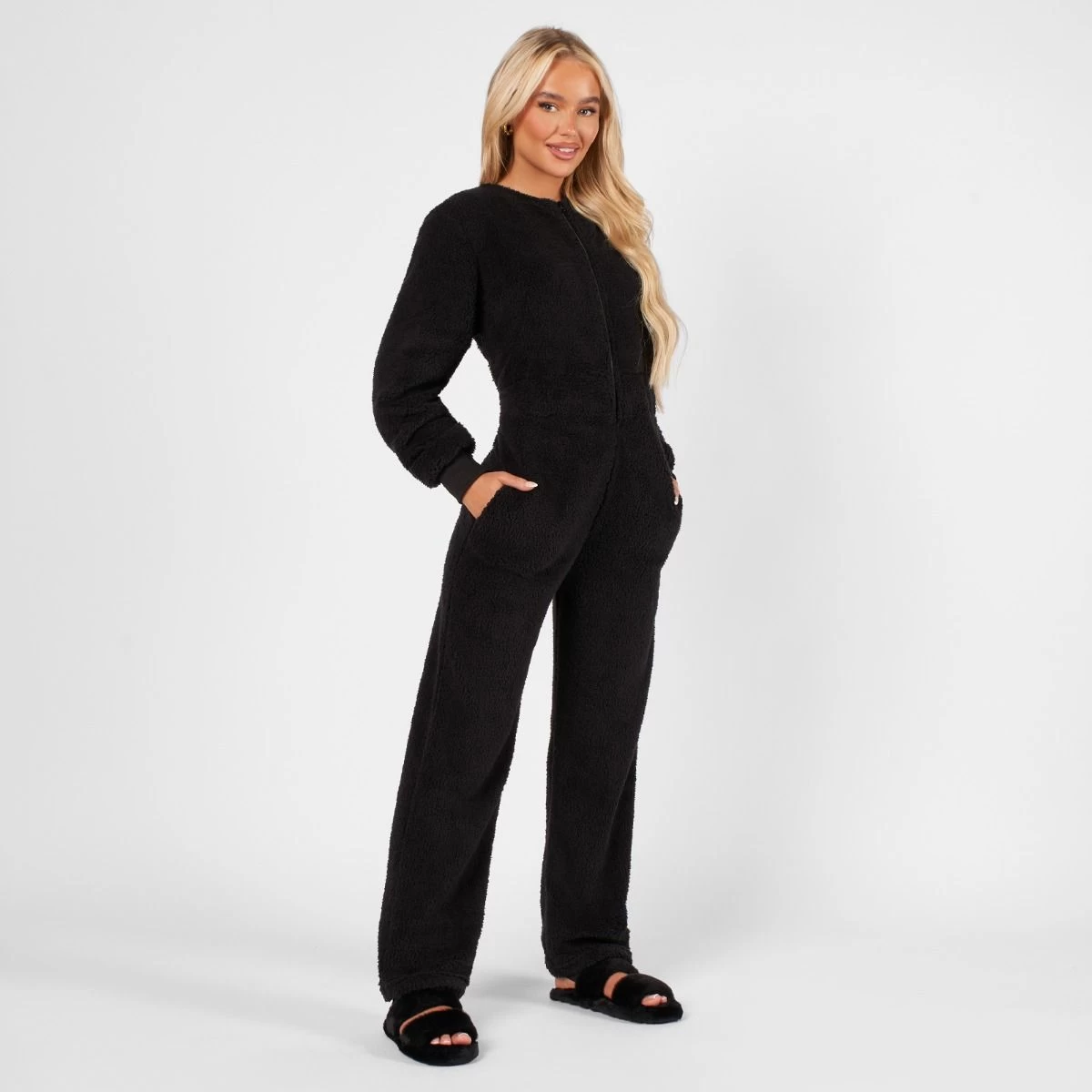 OHS Teddy Round Neck Jumpsuit - Black 5 OHS Teddy Round Neck Jumpsuit - Black - Image 5