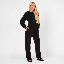 OHS Teddy Round Neck Jumpsuit - Black 15 OHS Teddy Round Neck Jumpsuit - Black -Sienna Store ogjutedbk 2s