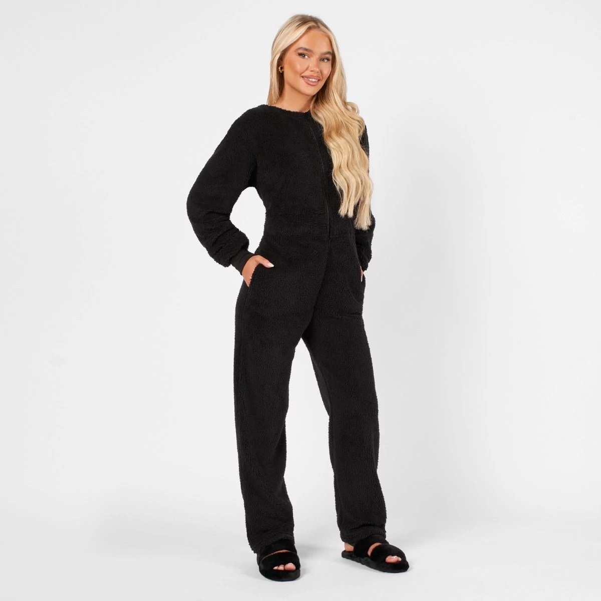 OHS Teddy Round Neck Jumpsuit - Black 7 OHS Teddy Round Neck Jumpsuit - Black - Image 7