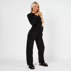 OHS Teddy Round Neck Jumpsuit - Black 17 OHS Teddy Round Neck Jumpsuit - Black -Sienna Store ogjutedbk 3s