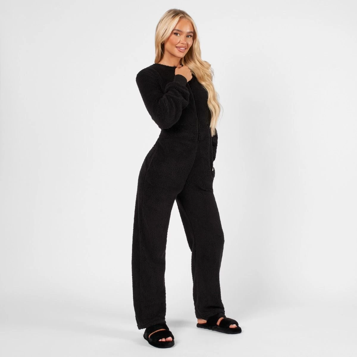 OHS Teddy Round Neck Jumpsuit - Black 9 OHS Teddy Round Neck Jumpsuit - Black - Image 9