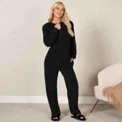OHS Teddy Round Neck Jumpsuit - Black
