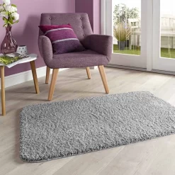 OHS Washable Shaggy Rug - Silver