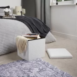 OHS Boucle Cube Storage Ottoman - White -Sienna Store osbocsowh 8s
