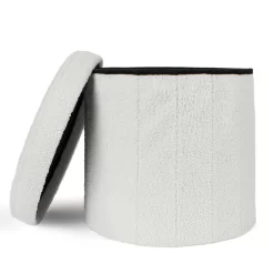 OHS Boucle Round Storage Ottoman - White -Sienna Store osborsowh 2s