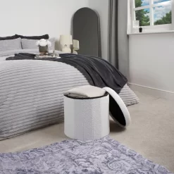 OHS Boucle Round Storage Ottoman - White -Sienna Store osborsowh 8s