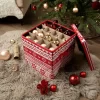 OHS Nordic Print Christmas Bauble Storage Box - Red
