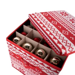 OHS Nordic Print Christmas Bauble Storage Box - Red -Sienna Store osbsxmsre 5s