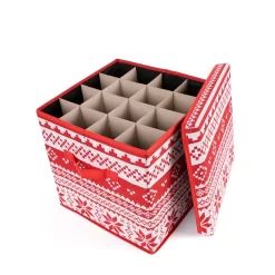 OHS Nordic Print Christmas Bauble Storage Box - Red -Sienna Store osbsxmsre 7s