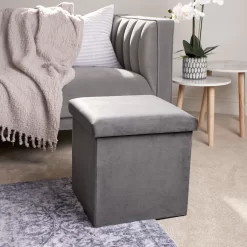 OHS Matte Velvet Cube Storage Ottoman - Charcoal