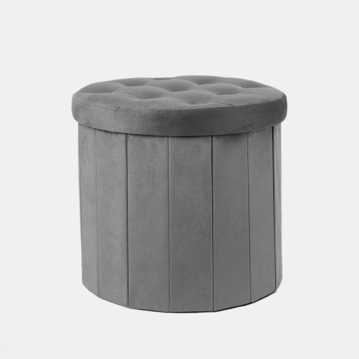 OHS Matte Velvet Round Storage Ottoman - Charcoal 3 OHS Matte Velvet Round Storage Ottoman - Charcoal - Image 3