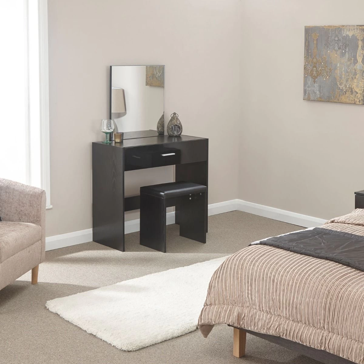 Ottawa Dressing Table With Stool Set - Black 1 Ottawa Dressing Table With Stool Set - Black