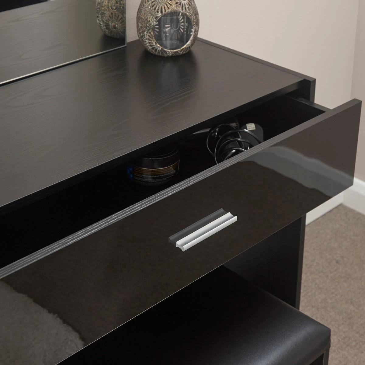 Ottawa Dressing Table With Stool Set - Black 6 Ottawa Dressing Table With Stool Set - Black - Image 6