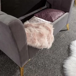 Pettine Fabric Ottoman Storage Bench - Grey -Sienna Store petottgry pettine ottoman storage bench grey sep20 dtl 01