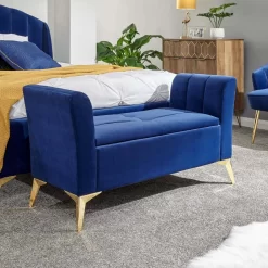 Pettine Fabric Ottoman Storage Bench - Royal Blue