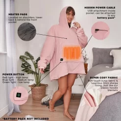 OHS Electric Heated Oversized Hoodie Blanket - Blush -Sienna Store pink diagram