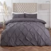 Highams Diamond Pintuck Pinch Pleat Duvet Cover Set - Charcoal