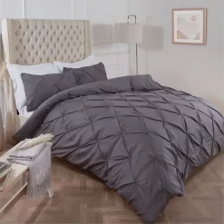 Highams Diamond Pintuck Pinch Pleat Duvet Cover Set - Charcoal -Sienna Store pinplt duvet set pintuck charcoal sv 1