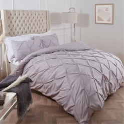 Highams Diamond Pintuck Pinch Pleat Duvet Cover Set - Silver -Sienna Store pinplt duvet set pintuck silver sv