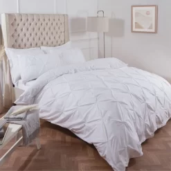 Highams Diamond Pintuck Pinch Pleat Duvet Cover Set - White -Sienna Store pinplt duvet set pintuck white sv
