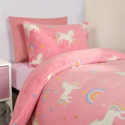 OHS Unicorn Print Fleece Duvet Set - Pink -Sienna Store rename 3s 3