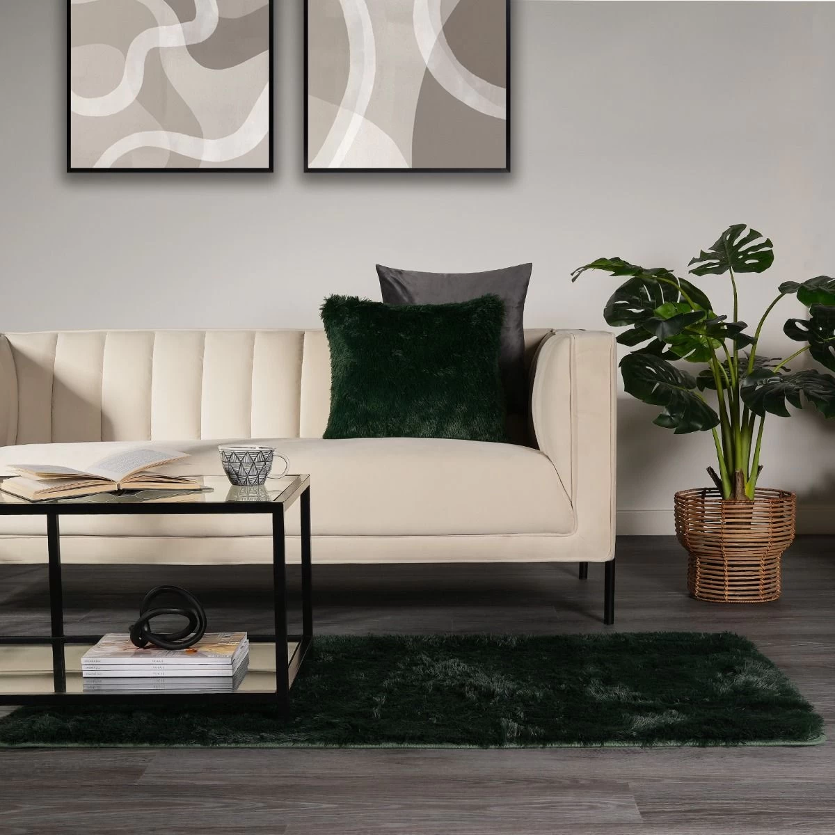 Sienna Fluffy Rug - Forest Green 2 Sienna Fluffy Rug - Forest Green - Image 2