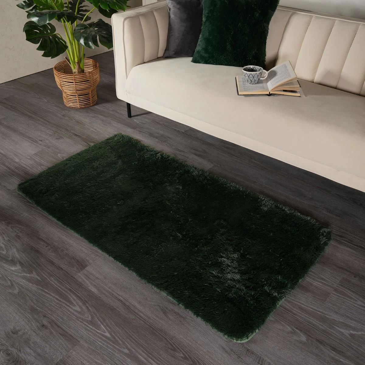 Sienna Fluffy Rug - Forest Green 1 Sienna Fluffy Rug - Forest Green