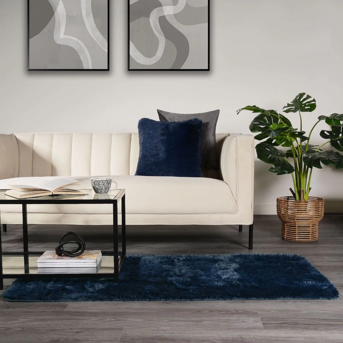 Sienna Fluffy Rug - Navy 2 Sienna Fluffy Rug - Navy - Image 2