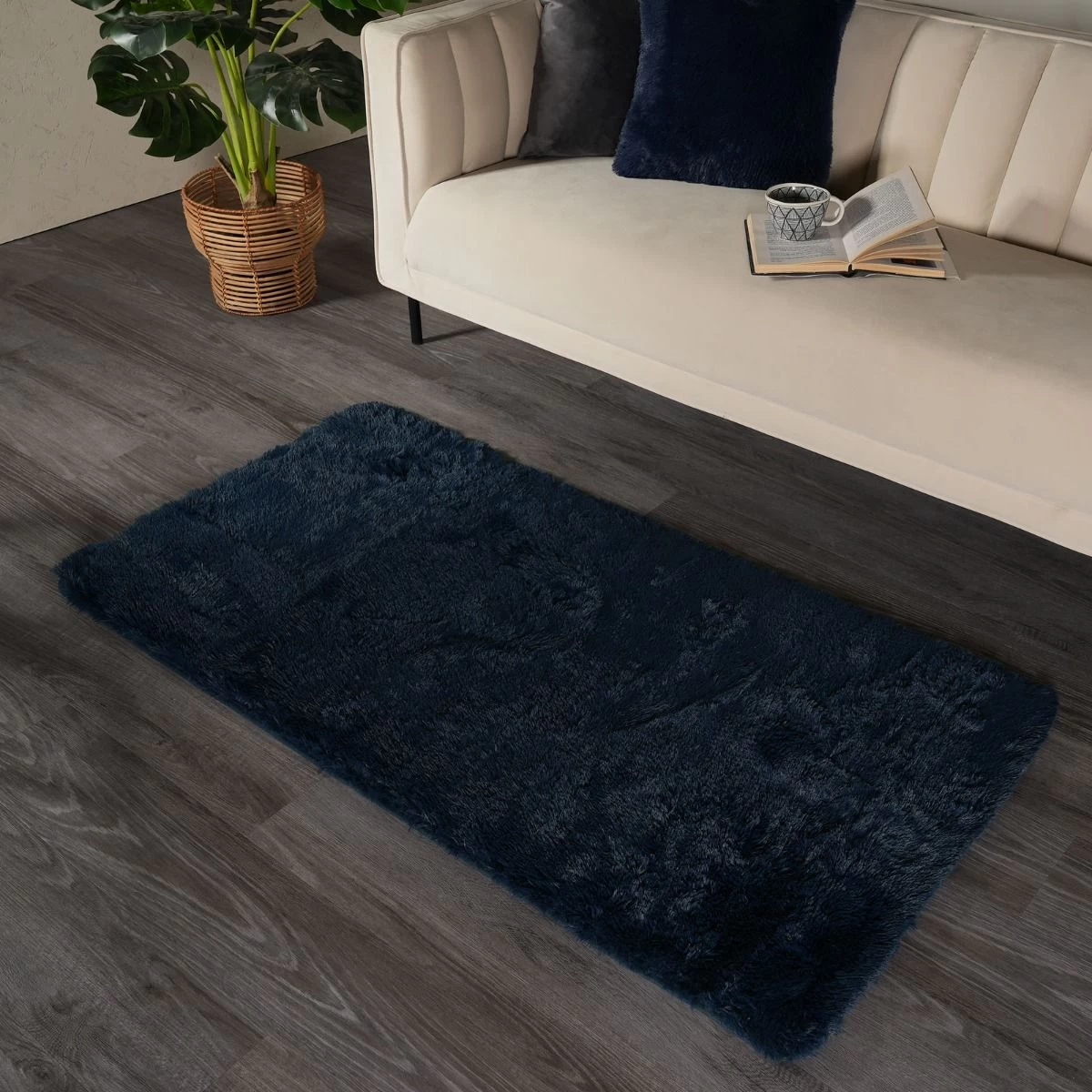 Sienna Fluffy Rug - Navy 1 Sienna Fluffy Rug - Navy