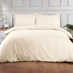 Brentfords Satin Stripe Duvet Super King Cover Set - Cream
