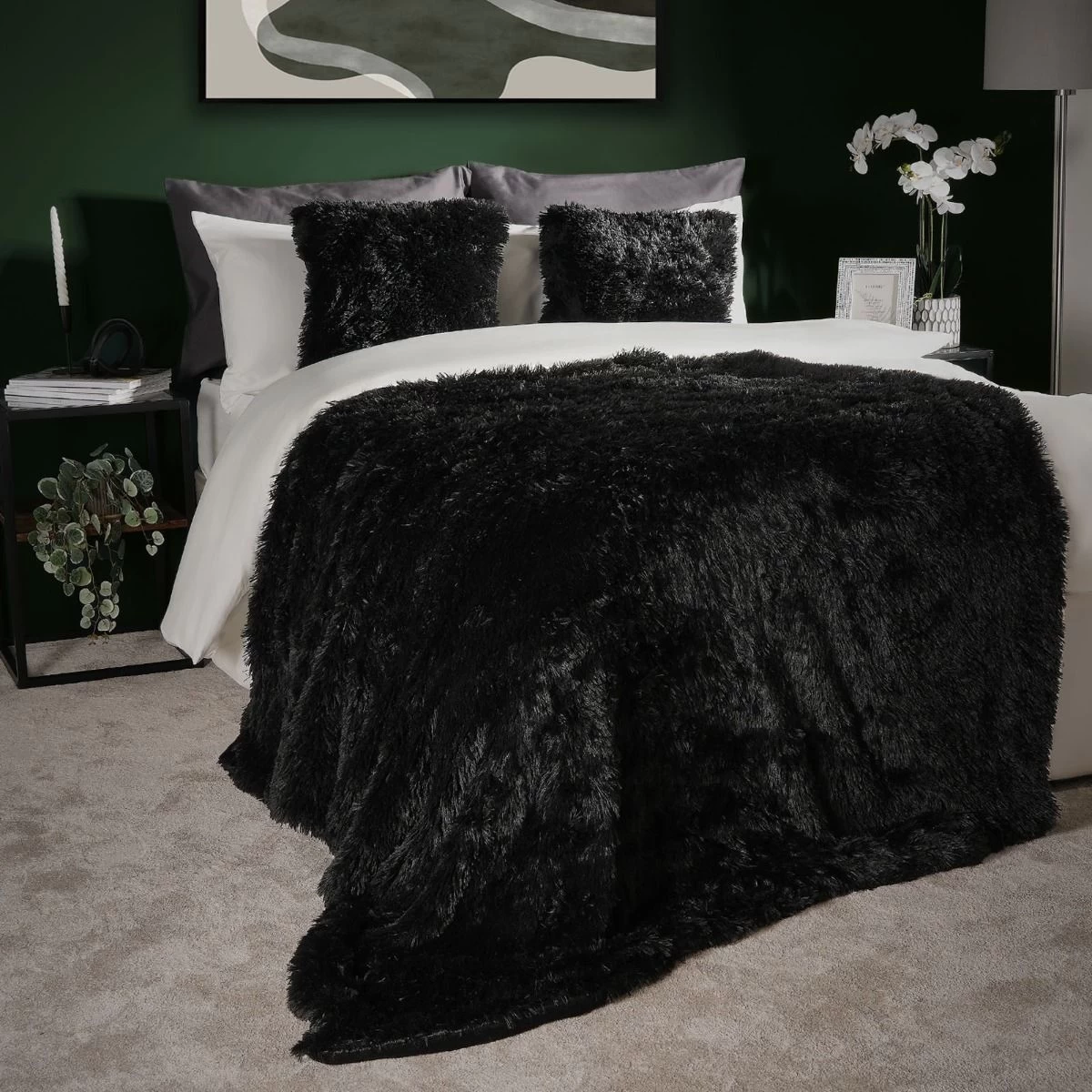Sienna Fluffy Throw, Black - 150 X 200cm 2 Sienna Fluffy Throw, Black - 150 X 200cm - Image 2